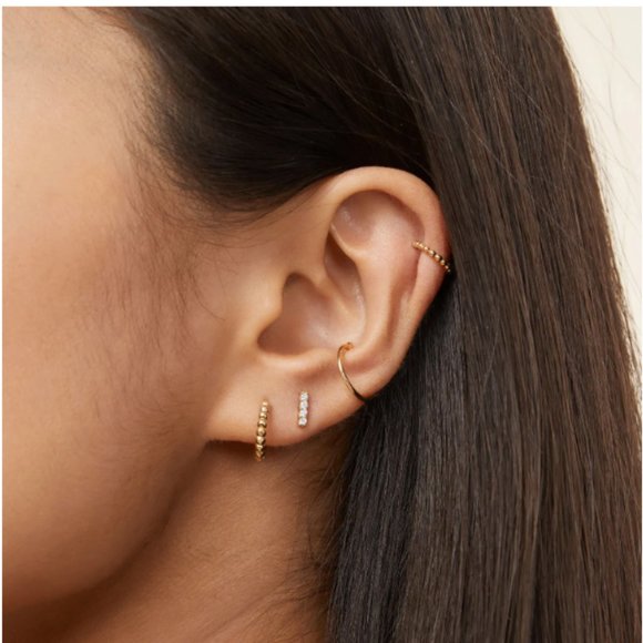 14K Yellow Gold Thin Beade Huggie Hoops "the Simple Things" by BrightlyandLilian - Picture 5 of 5